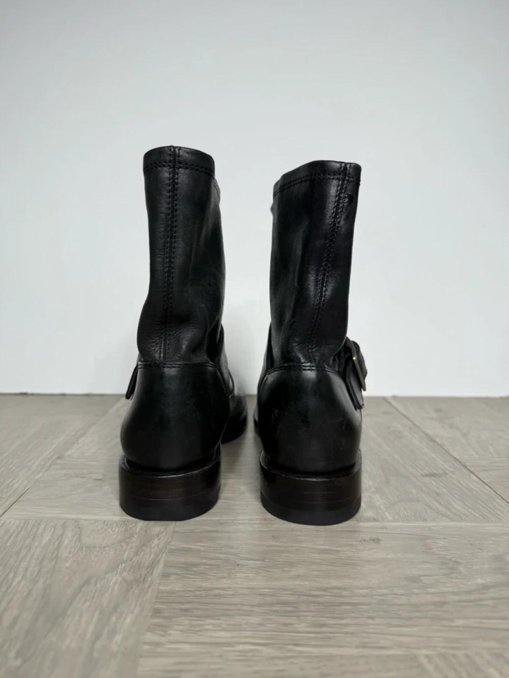 Frye Natalie Engineer Black Leather Buckle Boot 7B